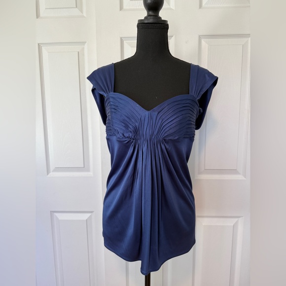 BCBGMaxAzria Deep Blue Pleated Blouse - Picture 2 of 8